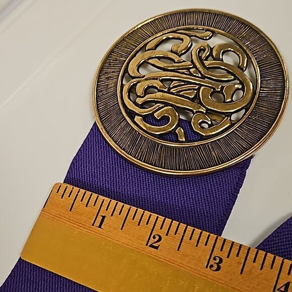 Purple Regal Elastic Belt Brushed Gold Hardware Waist 32"-36" - Picture 4 of 6